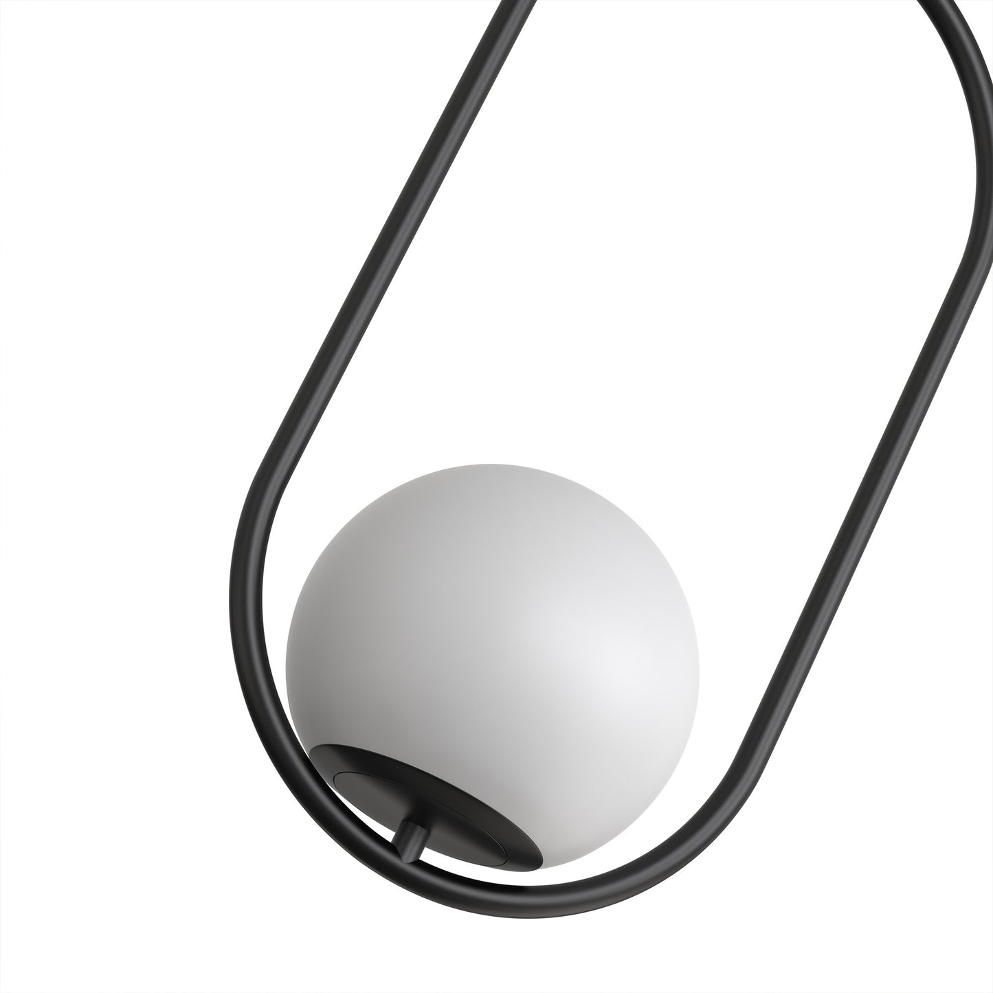 YANSUN 1-Light Modern Pendant Chandelier / Hanging Light with Frosted White Glass Globe, Black Metal Finish, Adjustable Rods, Track Ring Base