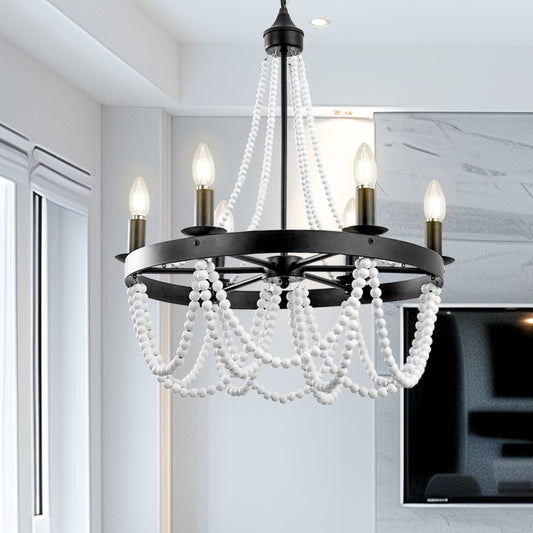 YANSUN 6-Light Black and White No Decorative Accents Candle Empire Chandelier for Dining Room with No Bulbs Included