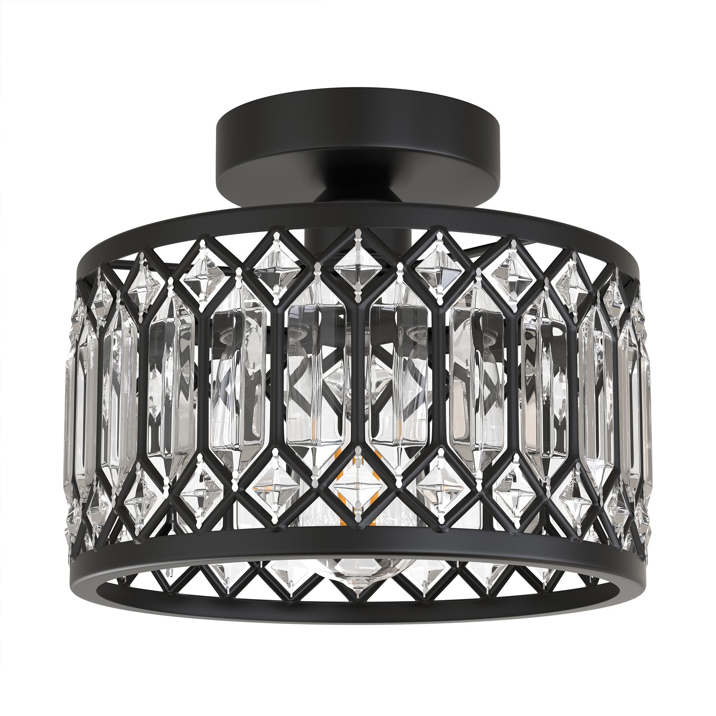 YANSUN Single-Light Semi-Flush Ceiling Light with Triangular Crystal Strips Black E26 Bulb Not Included