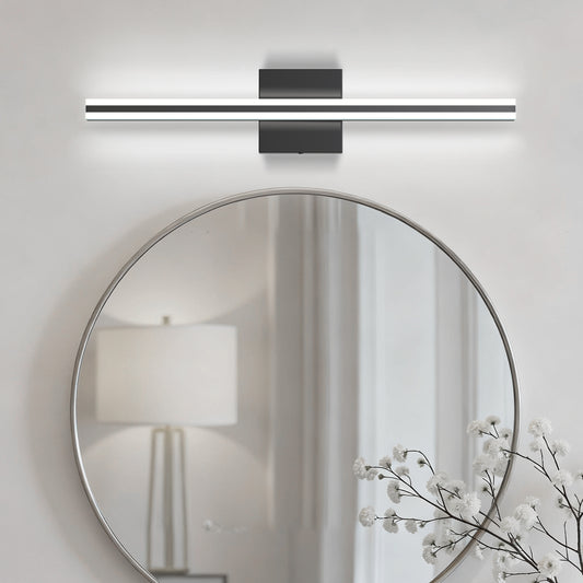YANSUN 24-Inch Vanity Mirror Light with Center-Divided Acrylic Panel, Integrated LED 6000K Cool White, 1250 Lumen, Matte Black