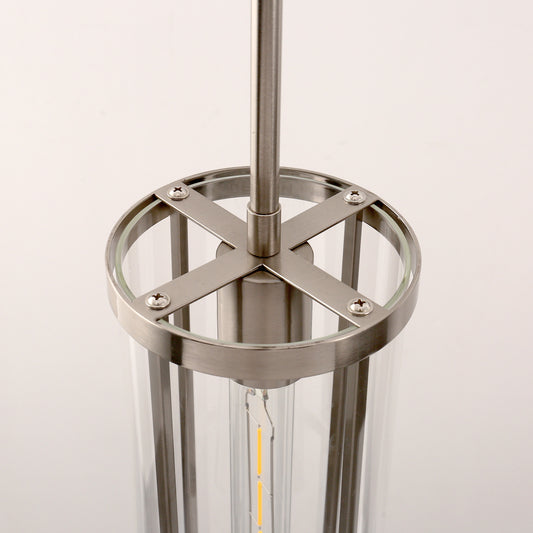 YANSUN 1-Light Pendant with Clear Cylindrical Glass Shade, Non-Integrated Bulb, Sand Nickel Finish, E26 Socket
