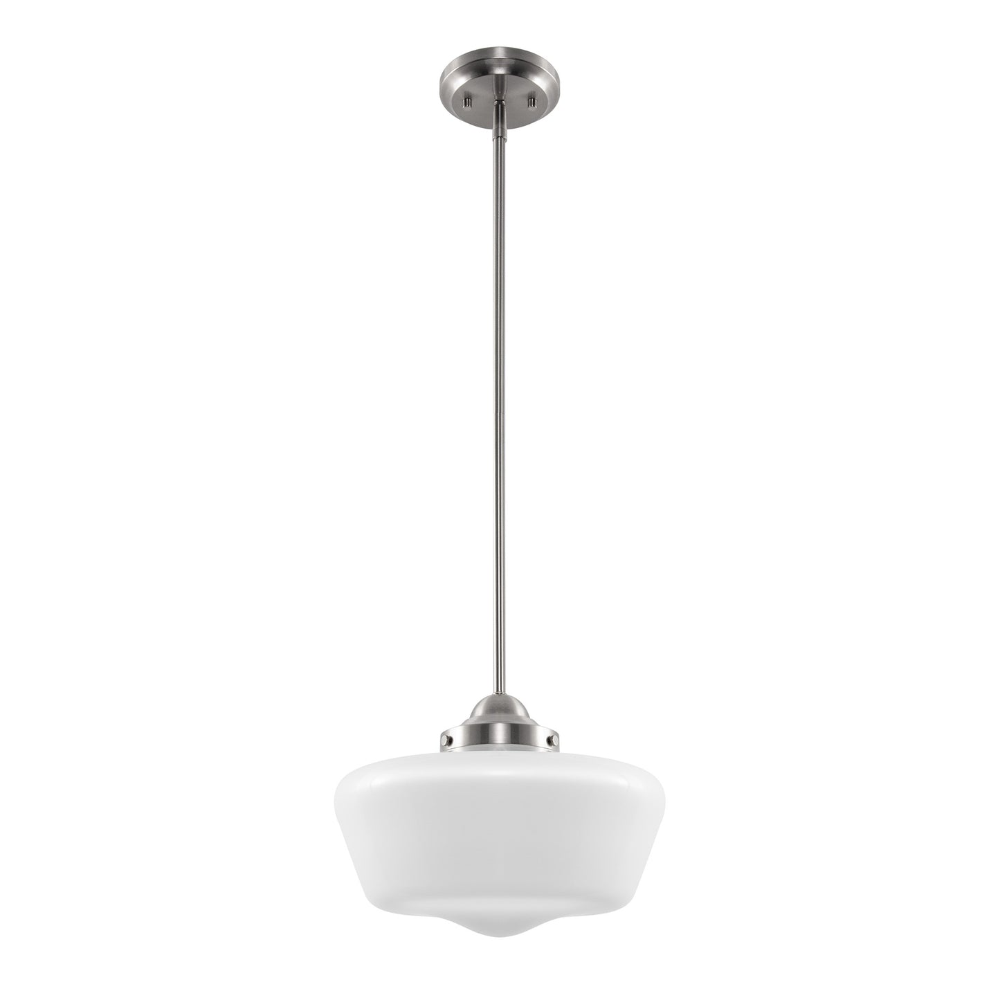 YANSUN 11.8 in. 1-Light Brushed Nickel Mini Dome Pendant Light with Milky Glass Shade and No Bulb Included