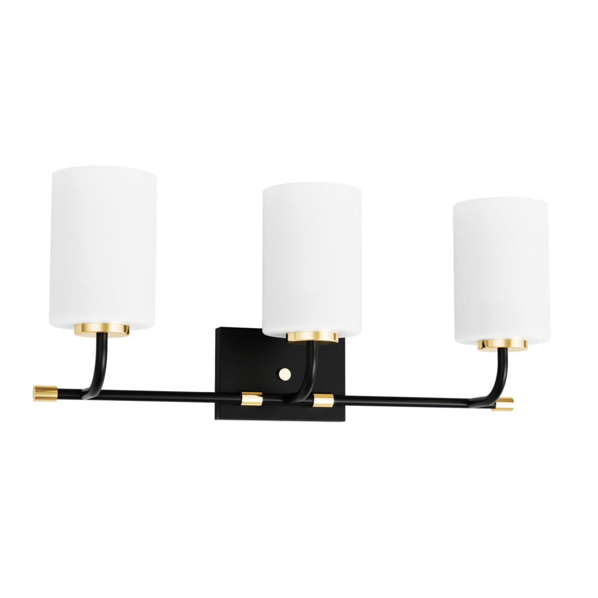 24 in. 3-Light Black Vanity Light with White Cylinder Glass Shades for Bathroom, Living Room, Entryway