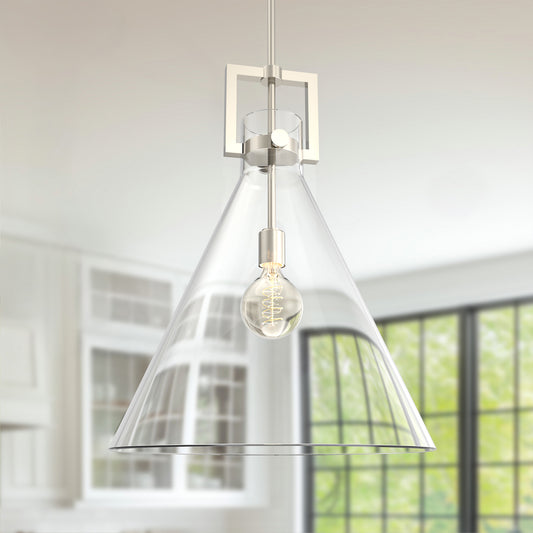 YANSUN 1-Light Nickel Pendant Light with Inverted Cone Shade and E26 Socket for Dining, Kitchen, or Entryway