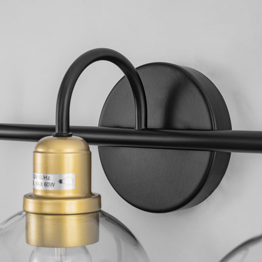 YANSUN 20 in. Industrial 3-Light Black and Gold Bathroom Vanity Light with Clear Glass Globe Shade for Bathroom or Mirror