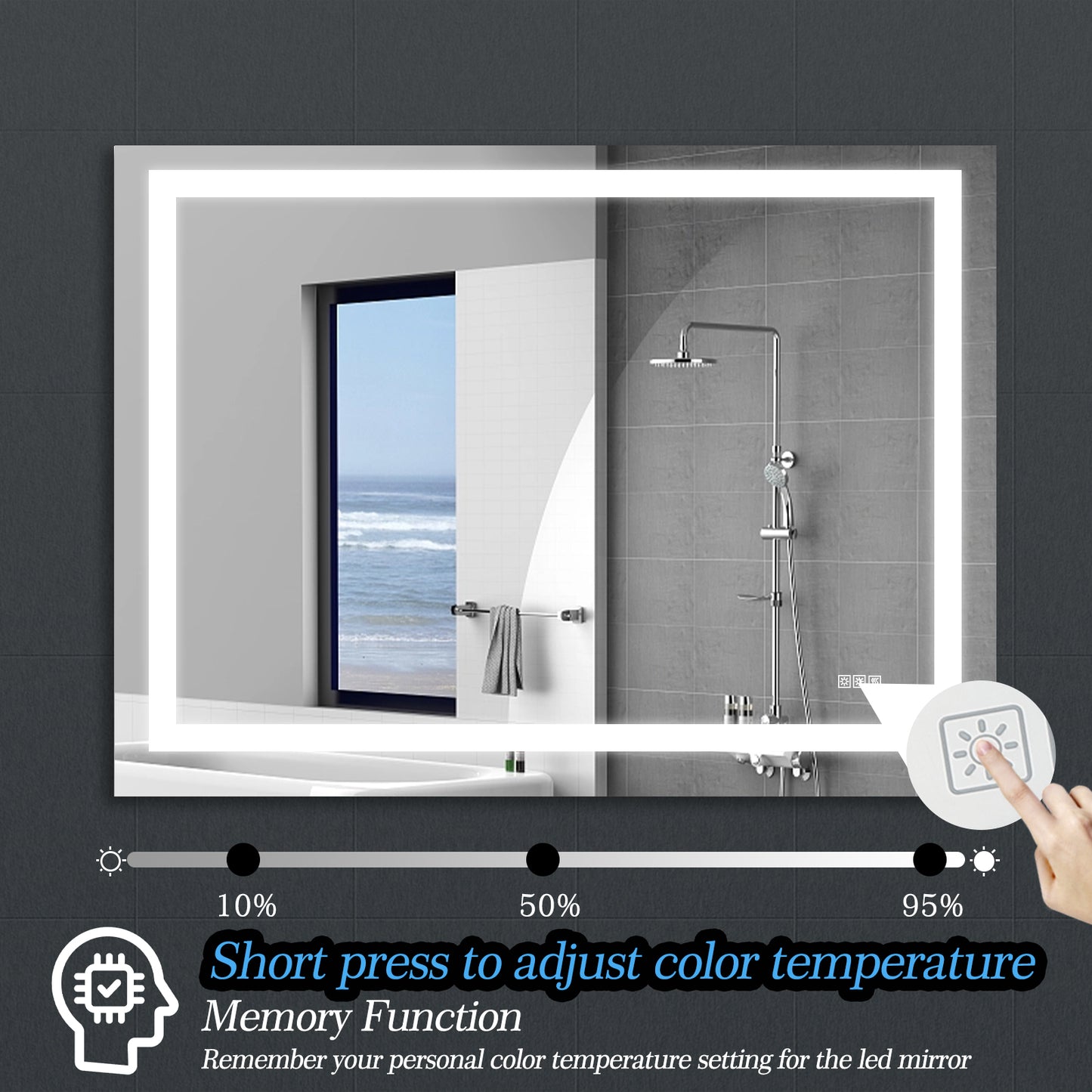 YANSUN 48" x 36" LED Bathroom Mirror Vanity Light with Anti-Fog, Touch Sensor, Dimmable & Color Changing Light ????¡§??C Frameless Modern Vanity Wall Mirror