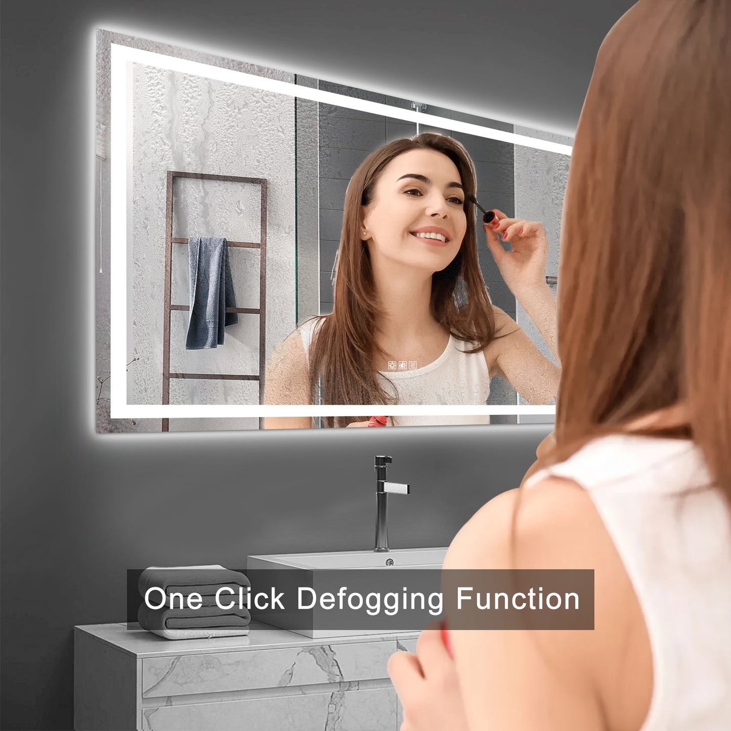 YANSUN 72" x 36" LED Bathroom Mirror with Anti-Fog, Dimmable & Color Changing Light ????¡§??C Modern Frameless Vanity Wall Mirror