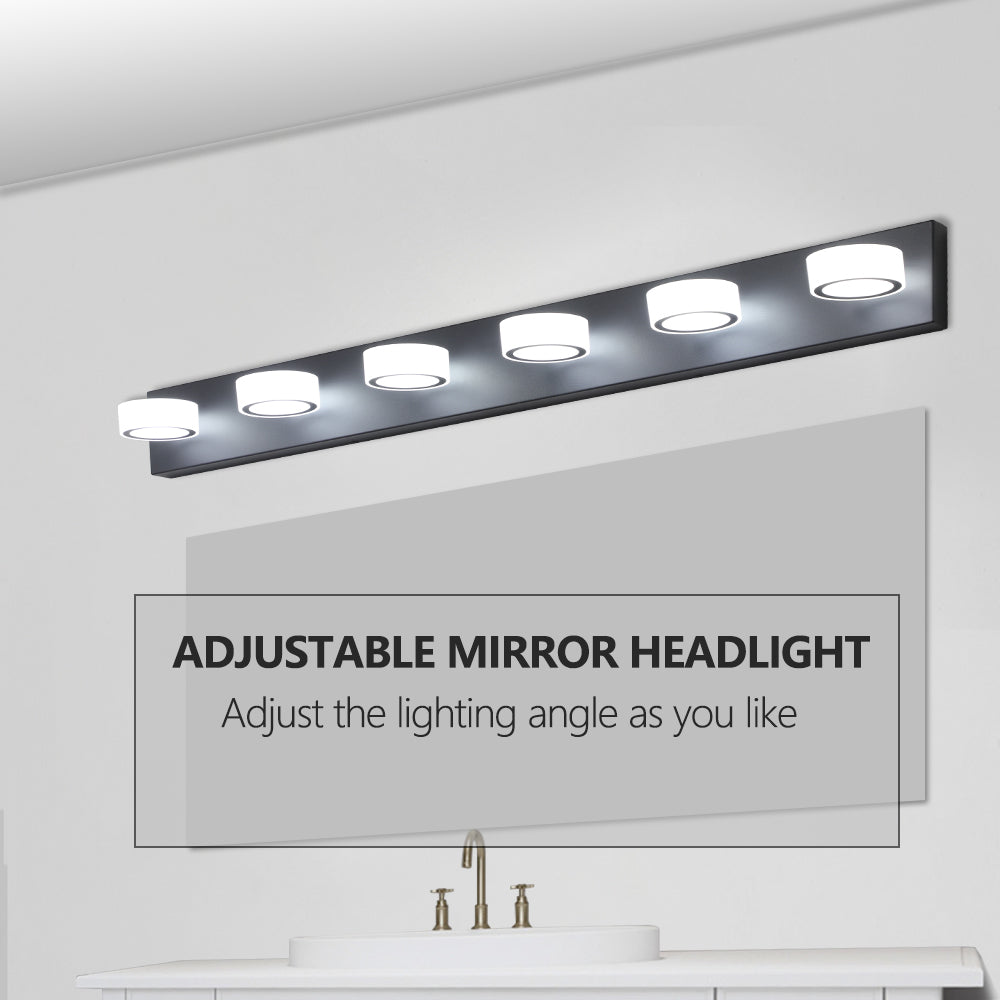 YANSUN 45in. Modern 6-Light LED Vanity Wall Light Black with Acrylic Shades Dimmable Bathroom Fixture