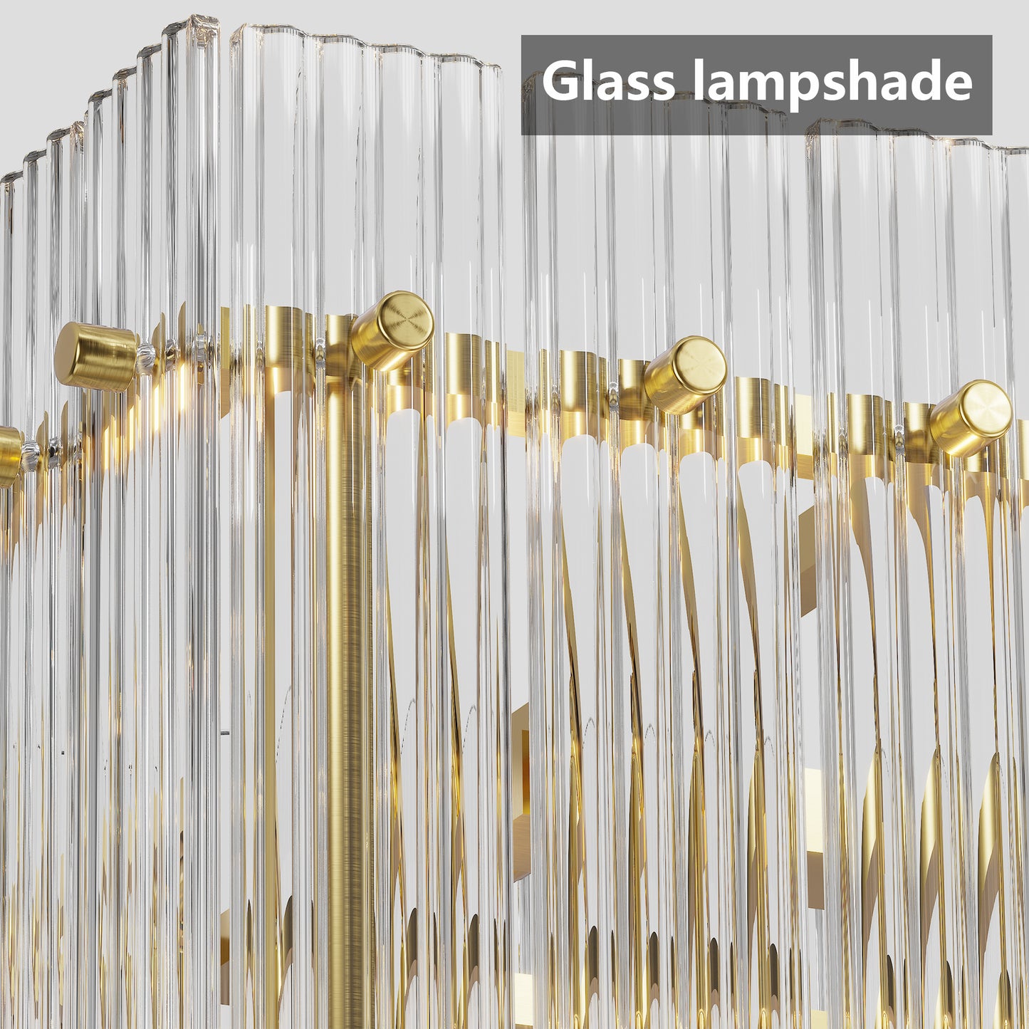 YANSUN 53.9 in. Gold Crystal Chandelier LED 10-Light Modern Glass Iron Ceiling Fixture Adjustable Height Semi Flush Mount for Dining Room Living Room
