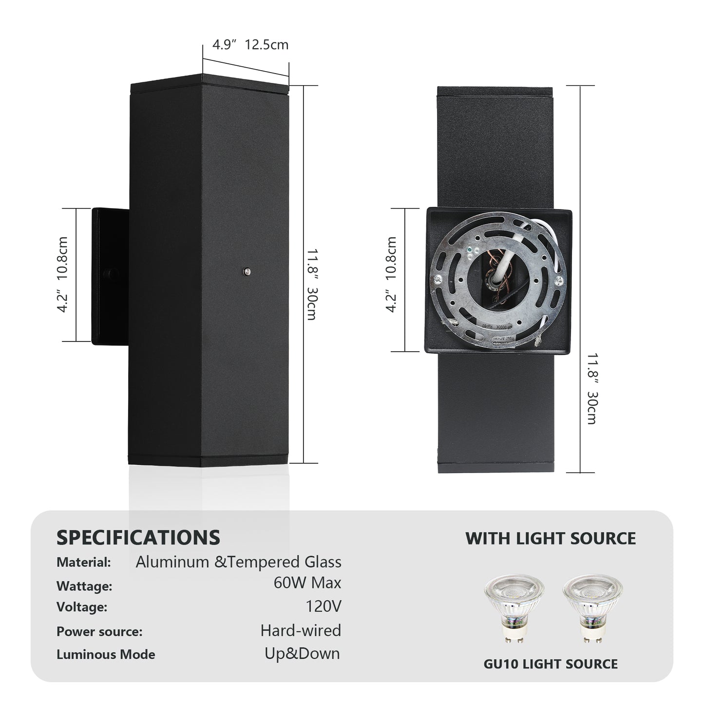 YANSUN 2-Pack 11.8 in. Black Dusk to Dawn Outdoor Wall Lanterns Modern LED Aluminum Exterior Sconce Lights for Porch Patio Garage Entryway