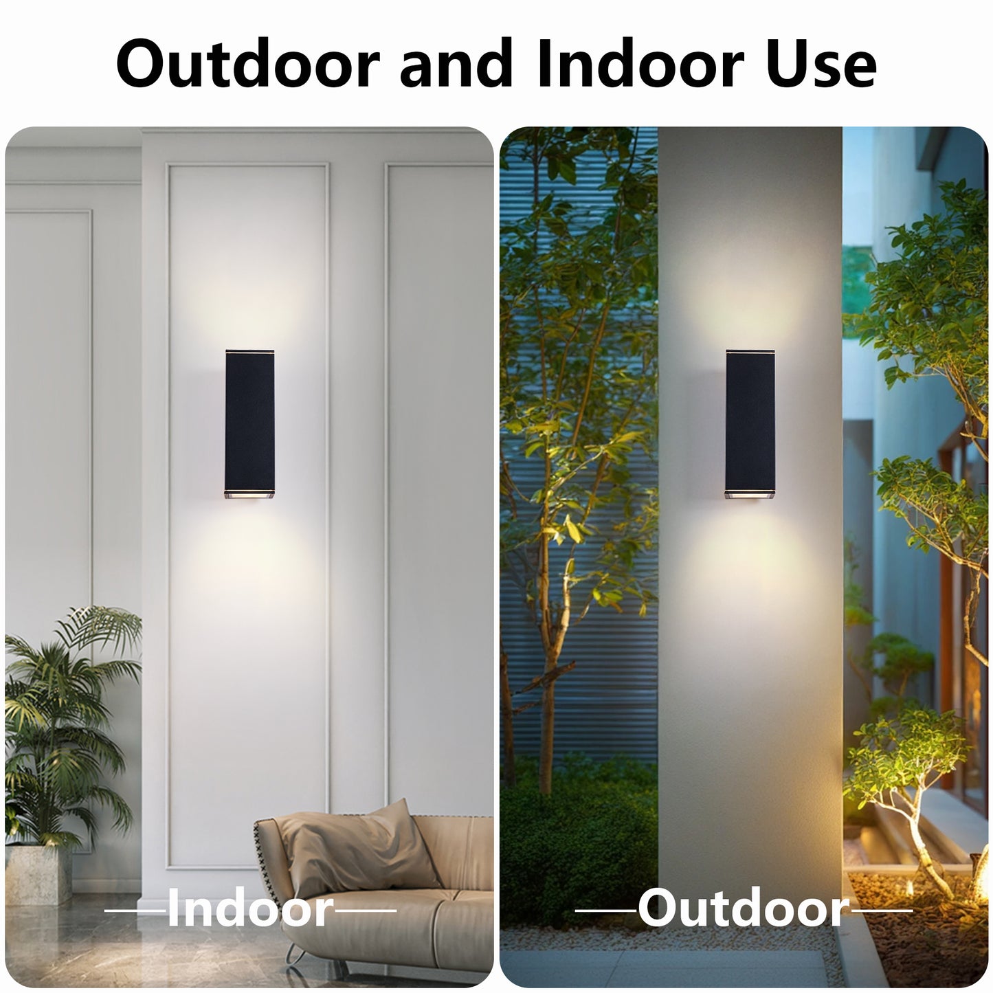 YANSUN 14in Modern Outdoor Porch Light Patio Light in 2 Lights with Aluminum Rectangular Tube and Tempered Glass Cover Waterproof Wall Sconce 2 Pack (Matte Black)(no bulb)