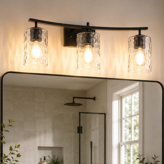YANSUN 3-Light Black Vanity Light Hardware with E26 Sockets and Square Wall Plate for Bathroom Fixtures