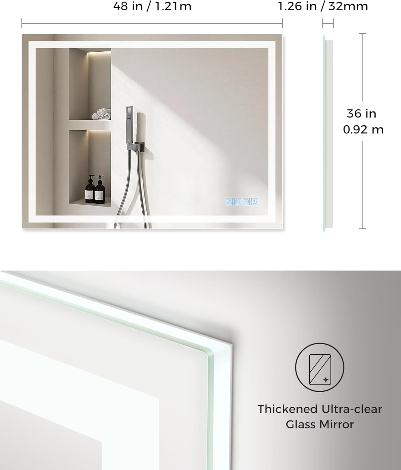 YANSUN LED Bathroom Mirror Vanity Light with Front & Backlight, Dimmable 3CCT, Anti-Fog, Shatter-Proof, Memory, Night Light