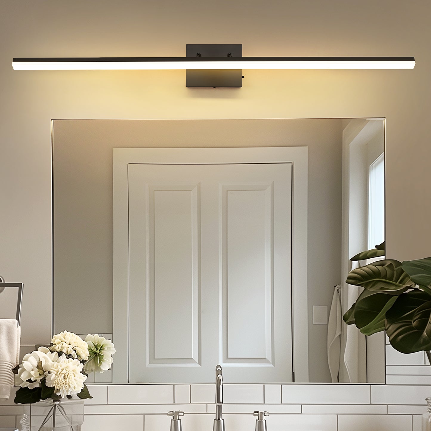 YANSUN 48 in. 1-Light 24W Black Integrated LED Vanity Light, Sleek Bathroom Wall Sconce, ideal for Mirrors and Makeup Areas
