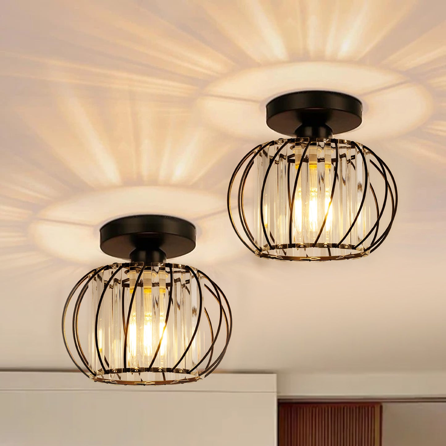 YANSUN 7 in. 1-Light Modern Black Semi Flush Mount Ceiling Light Fixture for Foyer Closet Entryway Kitchen Bedroom (2-Pack)