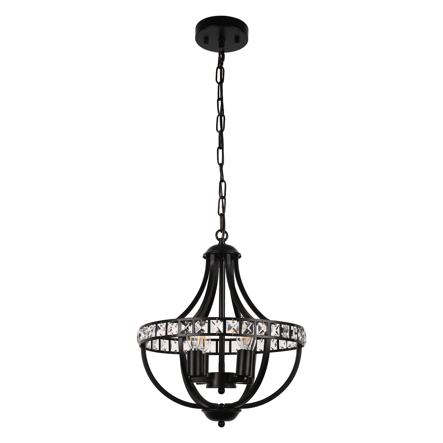 YANSUN 4-Light Black Crystal Candlestick Chandelier, Hardwired for Living Room