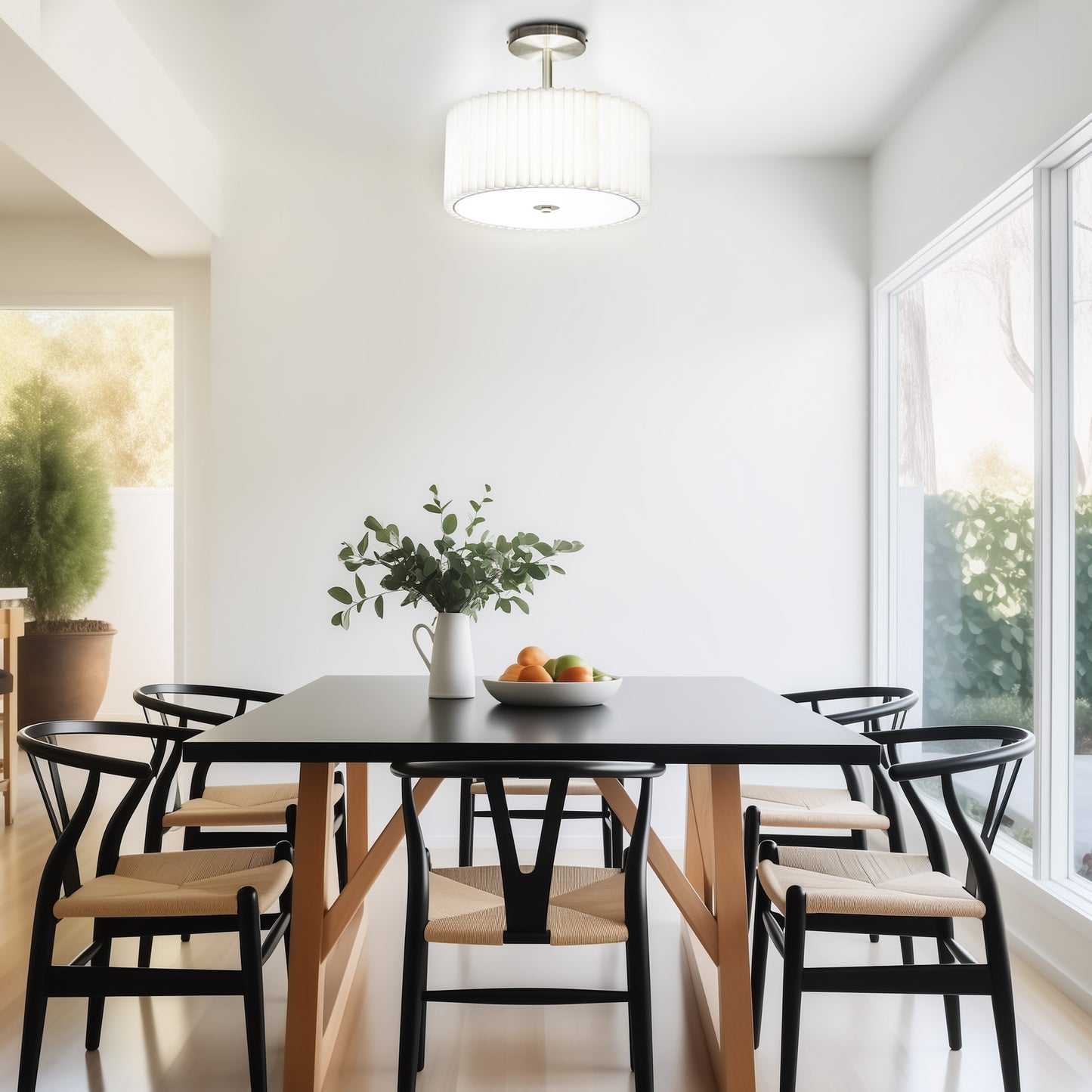 YANSUN 11.8 in. 3-Light Chrome Semi-Flush Mount Ceiling Light with Fabric and Acrylic Cylindrical Shades