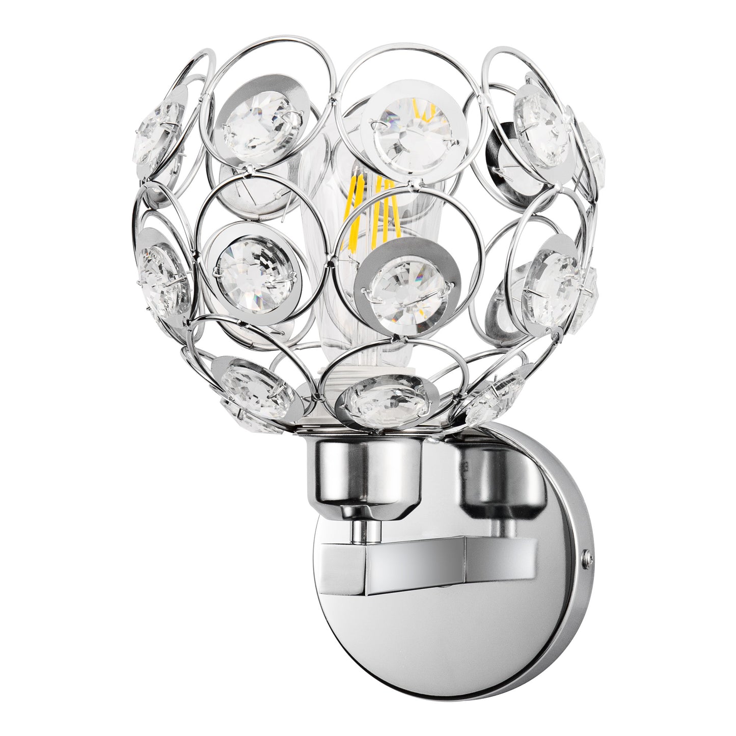 YANSUN 6.7 in. 1-Light Brushed Nickel Wall Sconce,with Crystal Dome Shade for Living Room Foyer