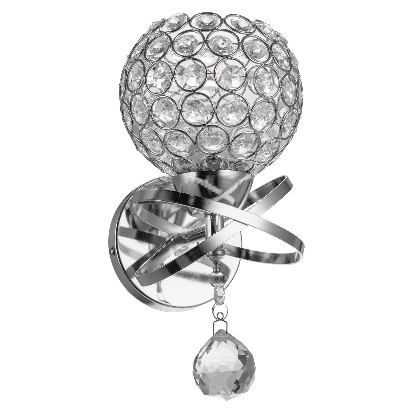 YANSUN 5.12 in. 1-Light Chrome Indoor Wall Sconce with Antique Metal Crystal Shade