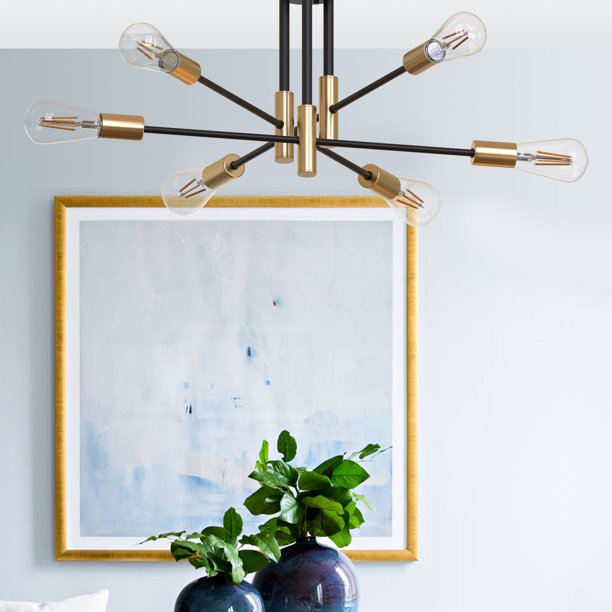 6 Light Modern Mid Centuries Chandelier,Sputnik Chandelier for Kitchen Farmhouse Living Room Dining Room