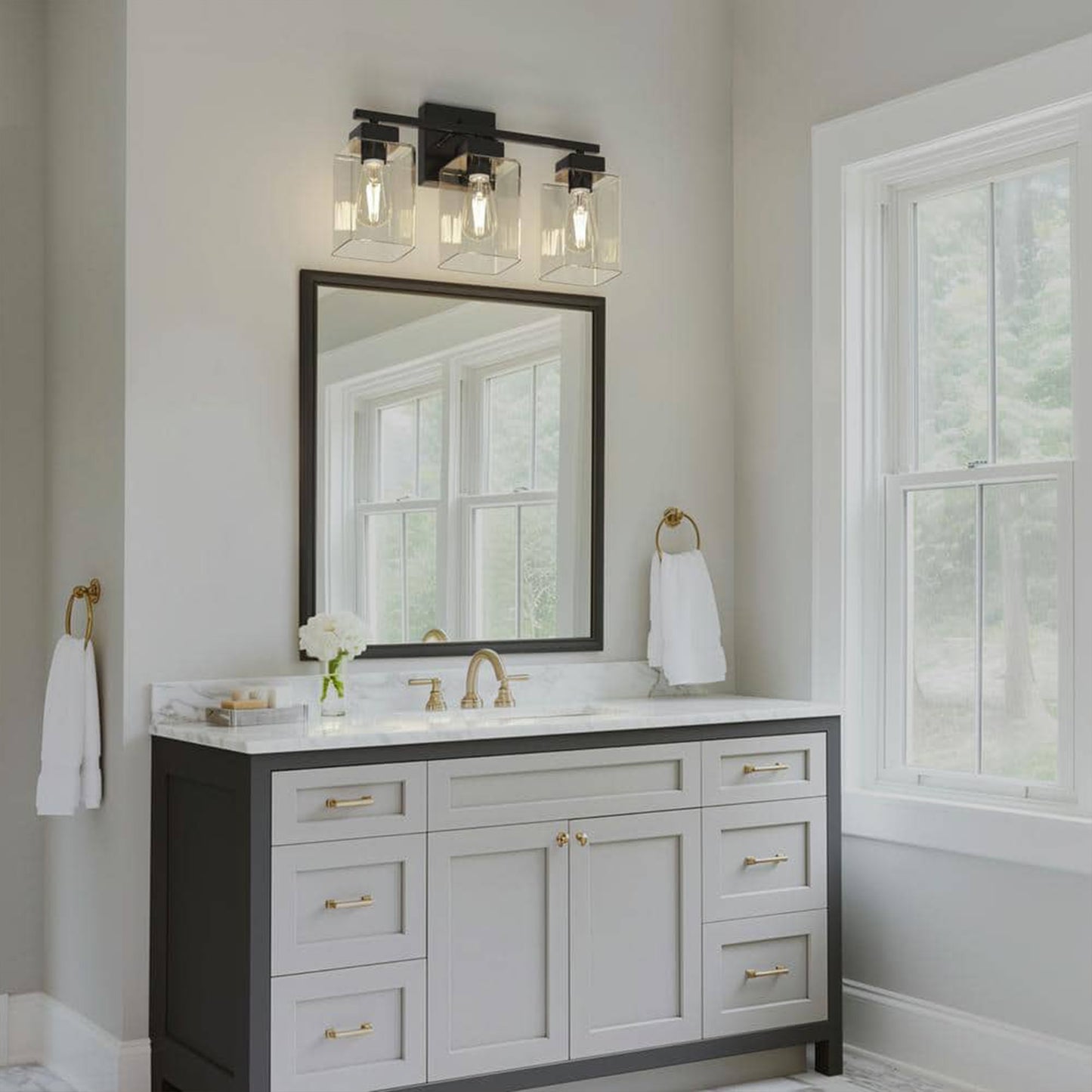 YANSUN 16 in. 3-Light Modern Vanity Light Matte Black with Clear Glass Perfect for Vanity Powder Room Dressing Room
