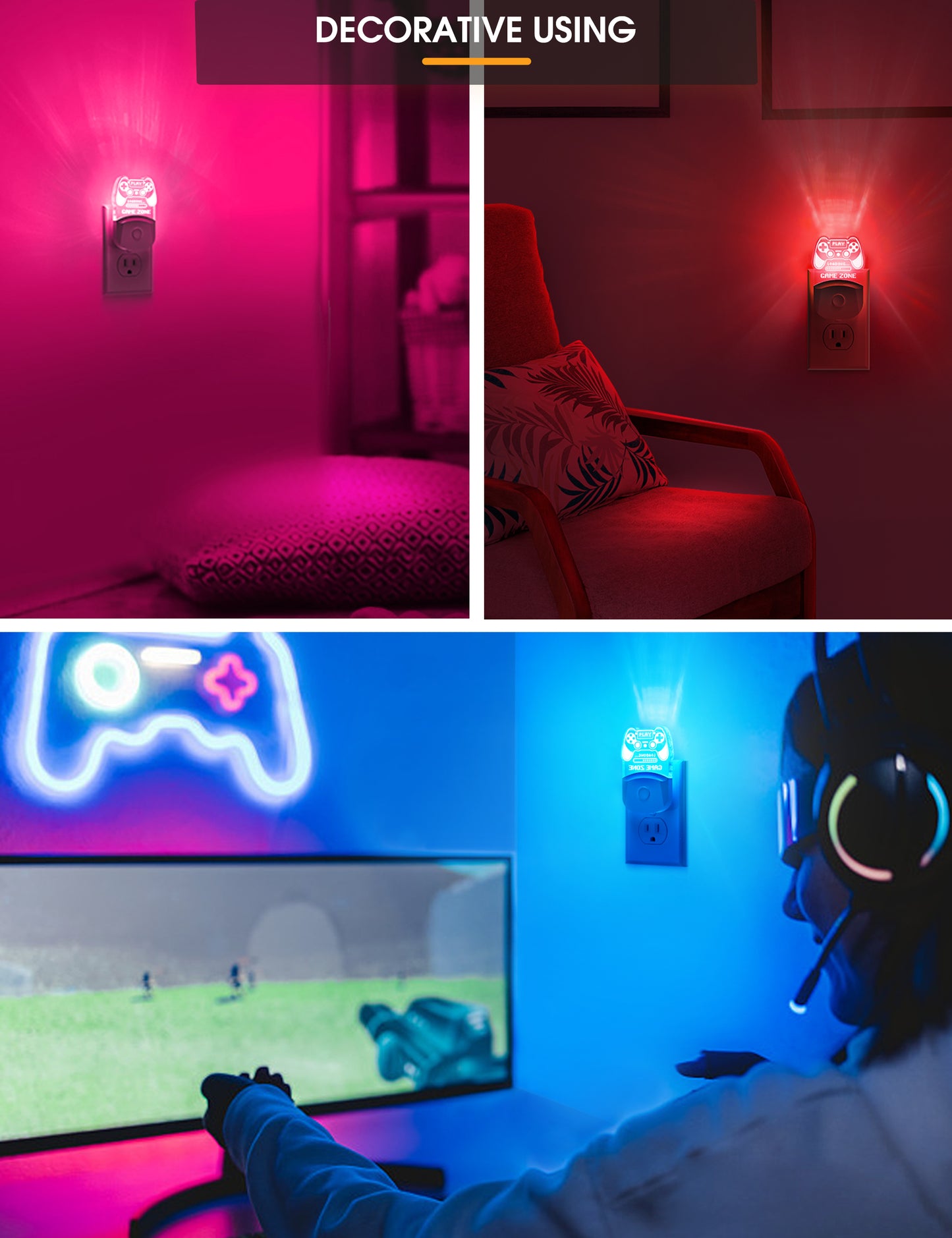 YANSUN 1-Pack 0.5W Plug-in Night Light with Light Sensor, RGB & 3000K Warm Light, Color Changing, Memory Function, White Acrylic, US Plug