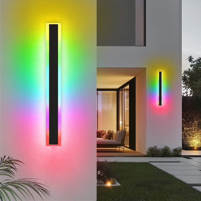YANSUN  1-Light 37 in. Black Modern RGB LED Outdoor Wall Lantern Sconce, Waterproof Porch Light for Garden