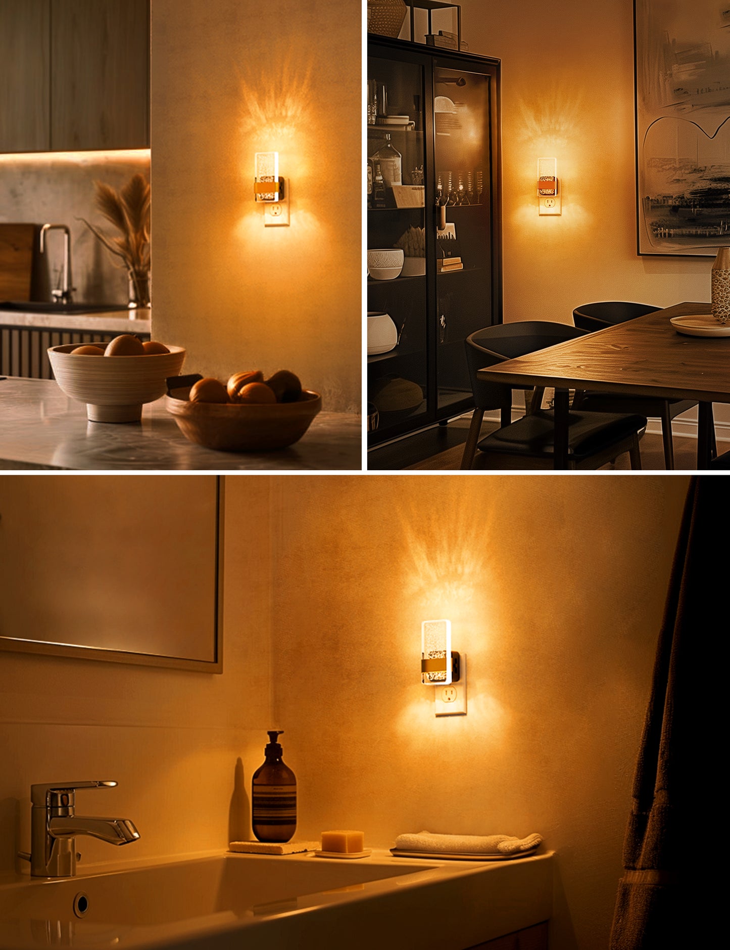 YANSUN 1-Watt Acrylic Square  Plug-in Integrated LED Night Light with Sliding Dimmer, Amber 1600K, Black & Copper, 2-Pack