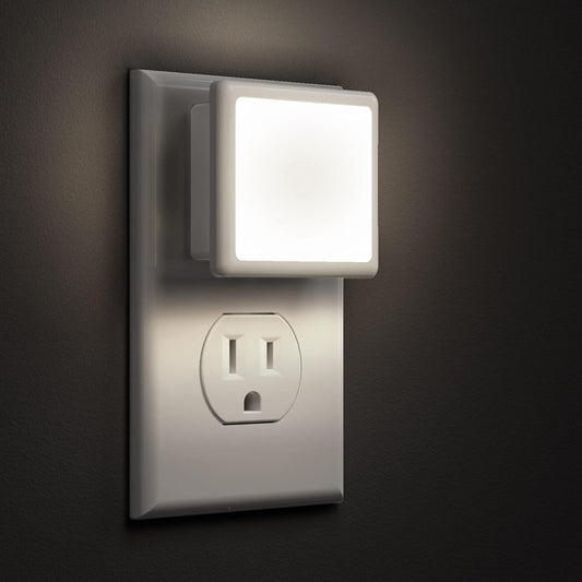YANSUN 0.3W Light Sensor Integrated LED Night Light, Square, White, Cool White 5000K, Plug-in, 2-Pack