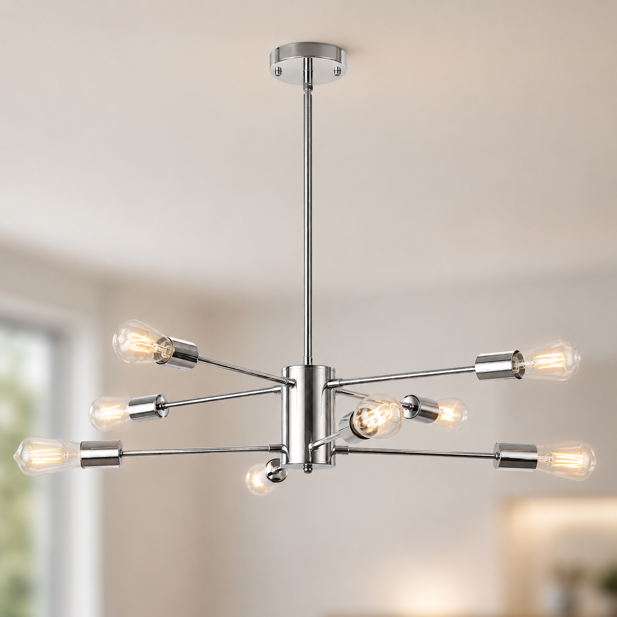 YANSUN 8-Light Modern Chandelier E26 Metal Ceiling Light Fixture with 11.8in Arms and Adjustable 39.4in Downrods for Dining Room Living Room Entryway