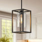 YANSUN 7 in. 1-Light Black Square Chandelier with Clear Glass, Retro Industrial Hanging Light for Kitchen Island