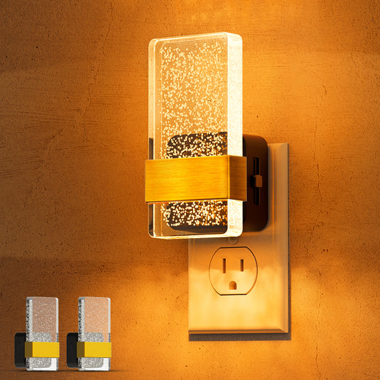 YANSUN 1-Watt Acrylic Square  Plug-in Integrated LED Night Light with Sliding Dimmer, Amber 1600K, Black & Copper, 2-Pack
