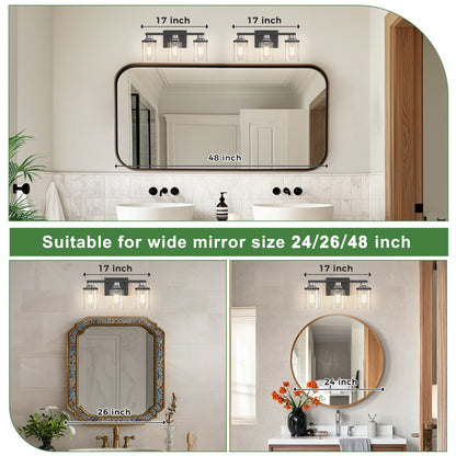 YANSUN 3-Light Vanity Mirror Light, 17-Inch Length, Matte Black & Brushed Nickel Finish, ETL Certified, E26 Sockets