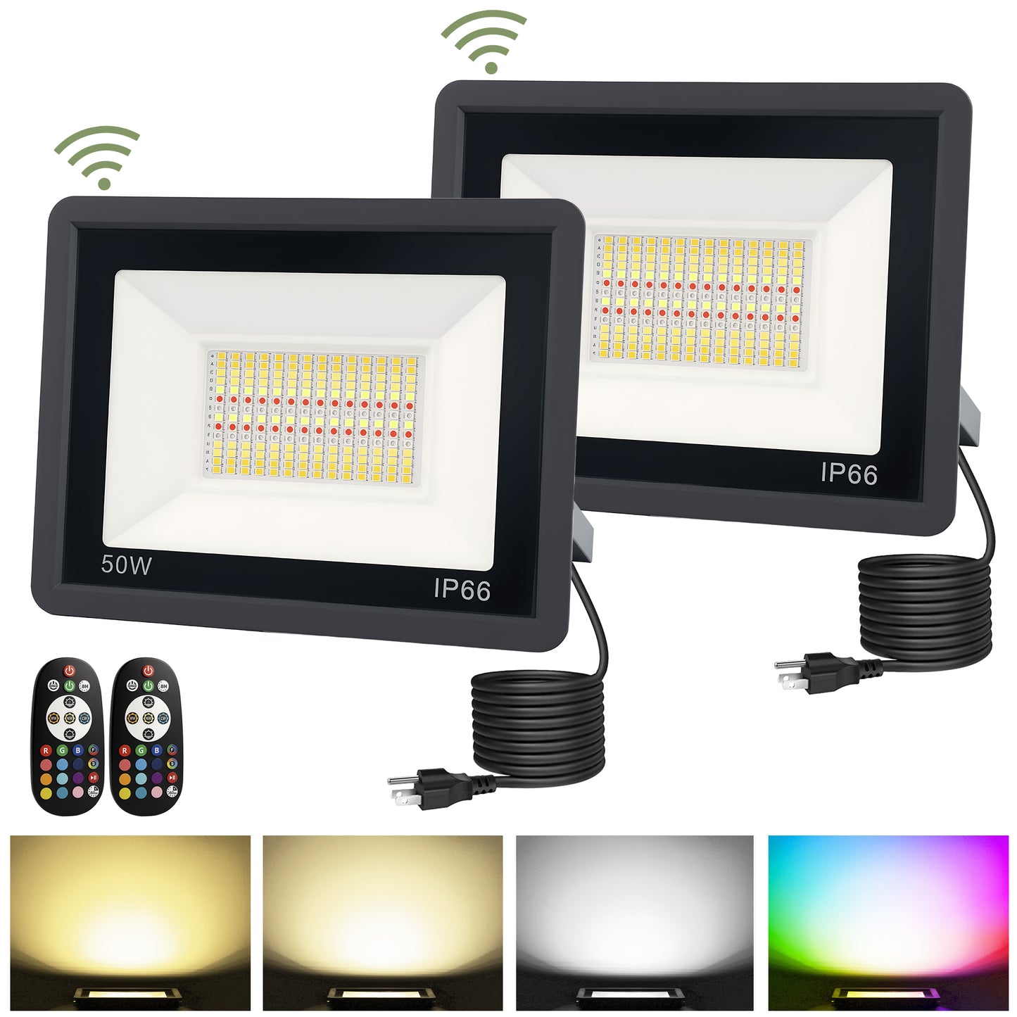 YANSUN 2-Pack Outdoor Flood Lights with Dusk to Dawn Sensor & Multi-Color, IP66 Waterproof