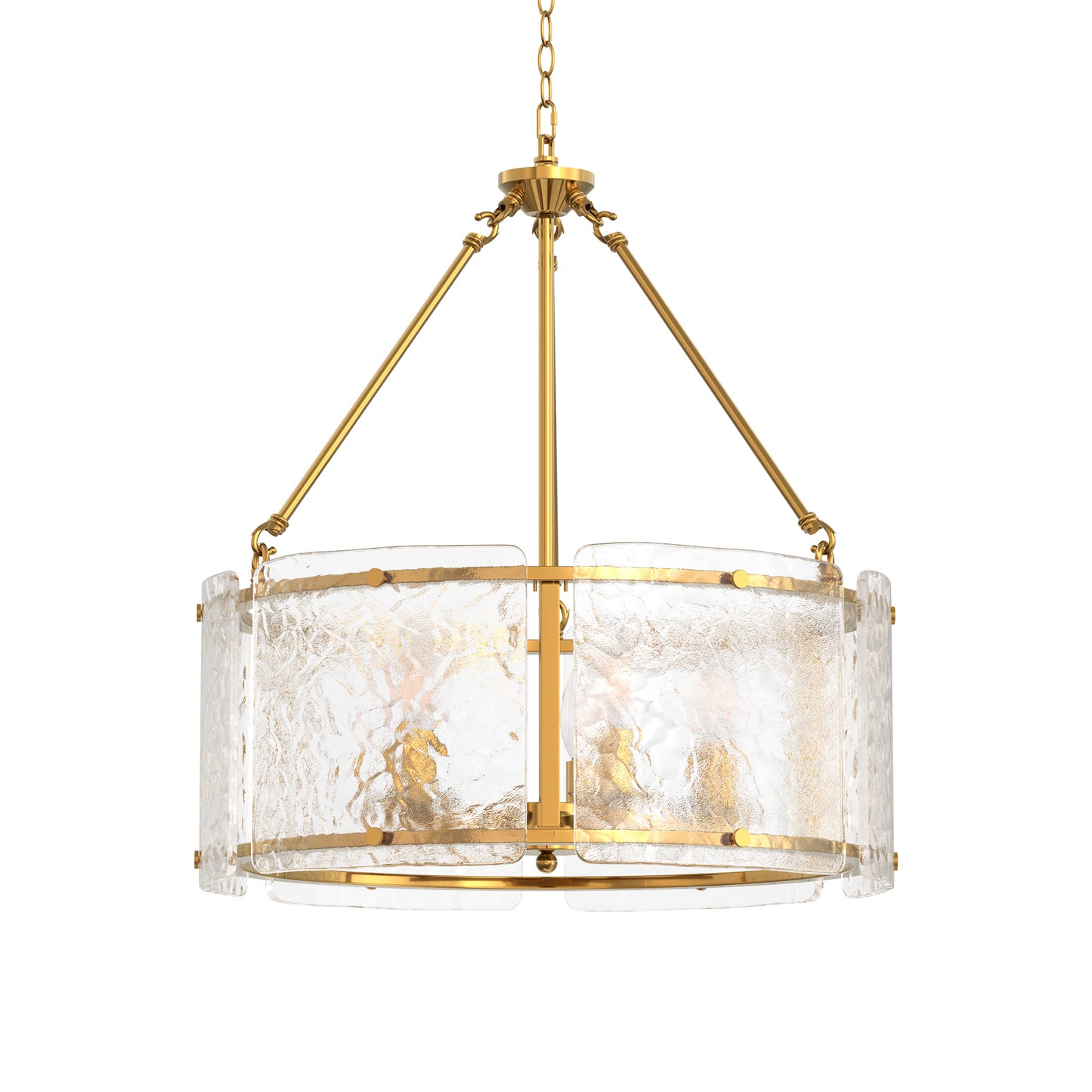 YANSUN 21 in. 5-Light Gold Modern Glass Drum Chandeliers, Dining Room Light Pendant Light Fixtures Over Table