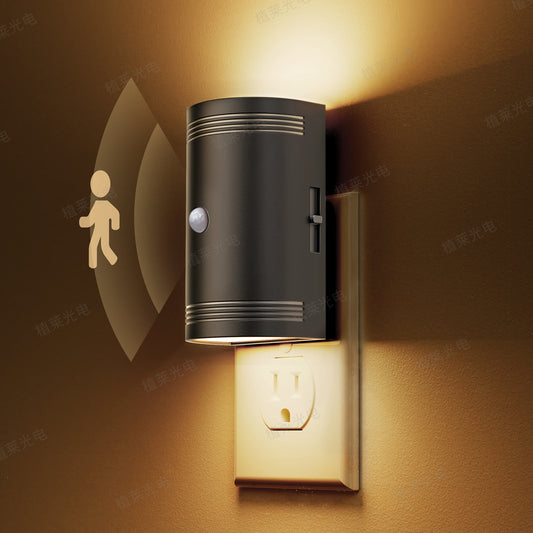YANSUN 2-Pack 1W Black Half-Moon Plug-In Night Lights with Motion Sensor and Sliding Dimming, Warm 3000K, US Standard