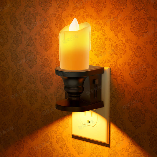 YANSUN 2W Integrated LED Plug-In Night Light, Black Candle Drip Design, Amber 1600K, Up & Down Beam, Flicker Effect, 2-Pack