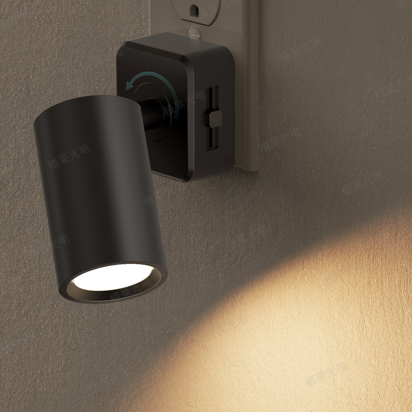 YANSUN 2-Pack 1W Black Plug-In Night Lights, Rotatable Cylinder Design, Warm 3000K Adjustable Dimming, US Plug