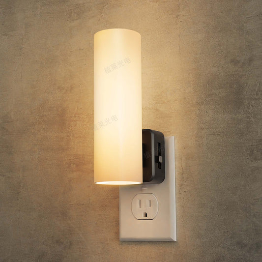 YANSUN 1-Watt Plug-in Frosted LED Night Light 3000K Warm Glow with Dimmable Control and Full Cylindrical Shade (2-Pack)