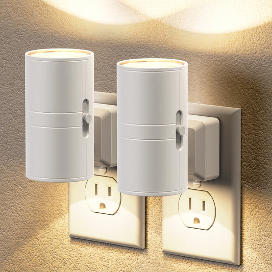 YANSUN 2-Pack Plug-in Dusk to Dawn Night Light, 1W Dimmable LED Wall Style Night Lamp, 3000K Warm Light, White Cylinder Design, US Plug
