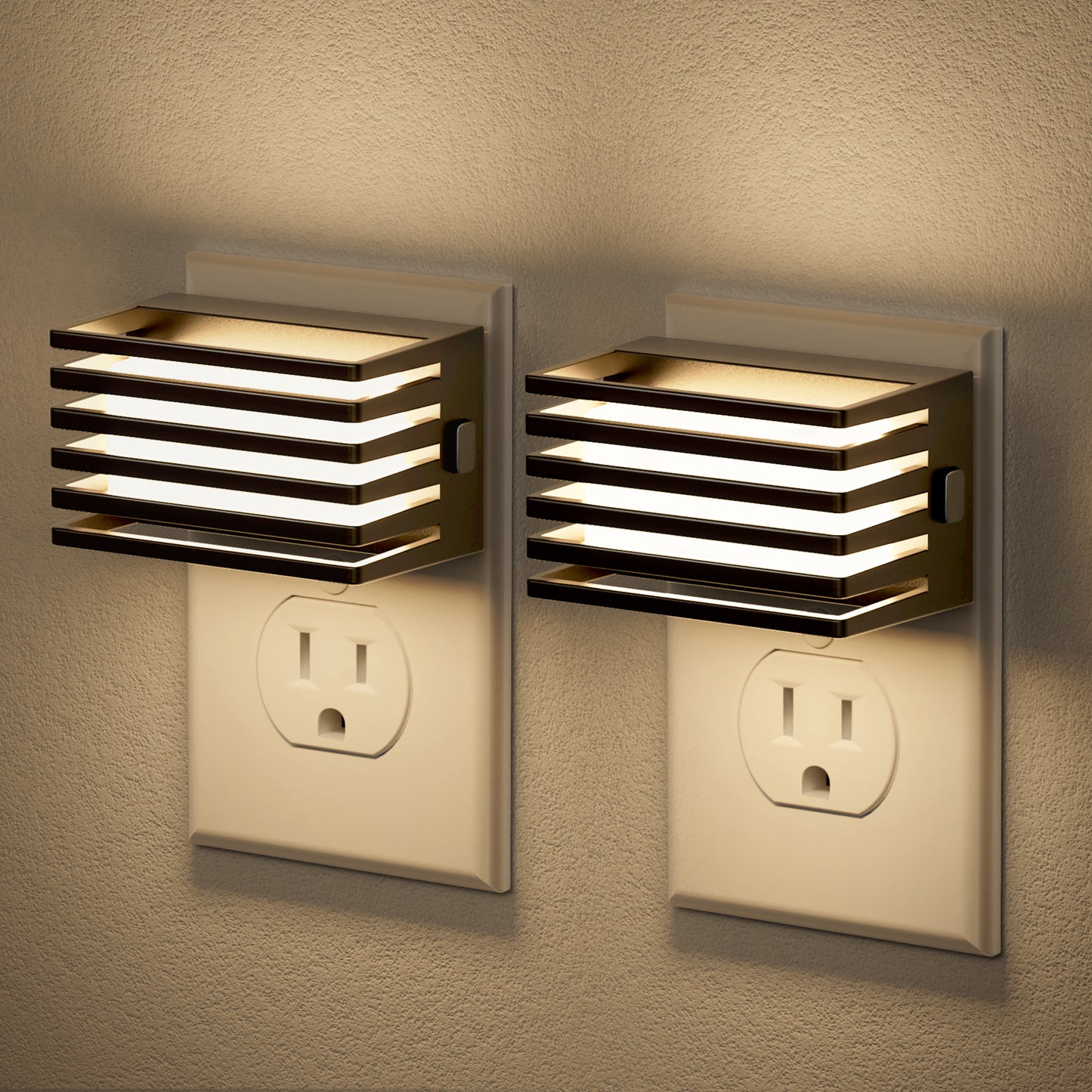 YANSUN 2-Pack 1W Dusk to Dawn Plug-in Night Lights 2700K Warm White LED Up and Down Lighting Night Lights with 3-Level Dimming for Bedroom Hallway