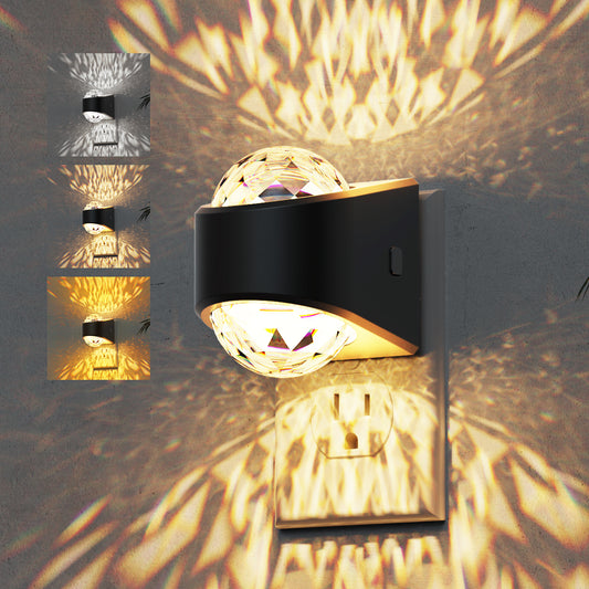 YANSUN  1-Pack 2W Plug-In Light-Control Night Light with Up-and-Down Projection and Diamond Lens