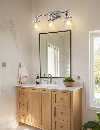 YANSUN 22 in. 3-Light Brushed Nickel Vanity Light with Glass Shade for Powder Rooms, Dressing Rooms or Bathrooms