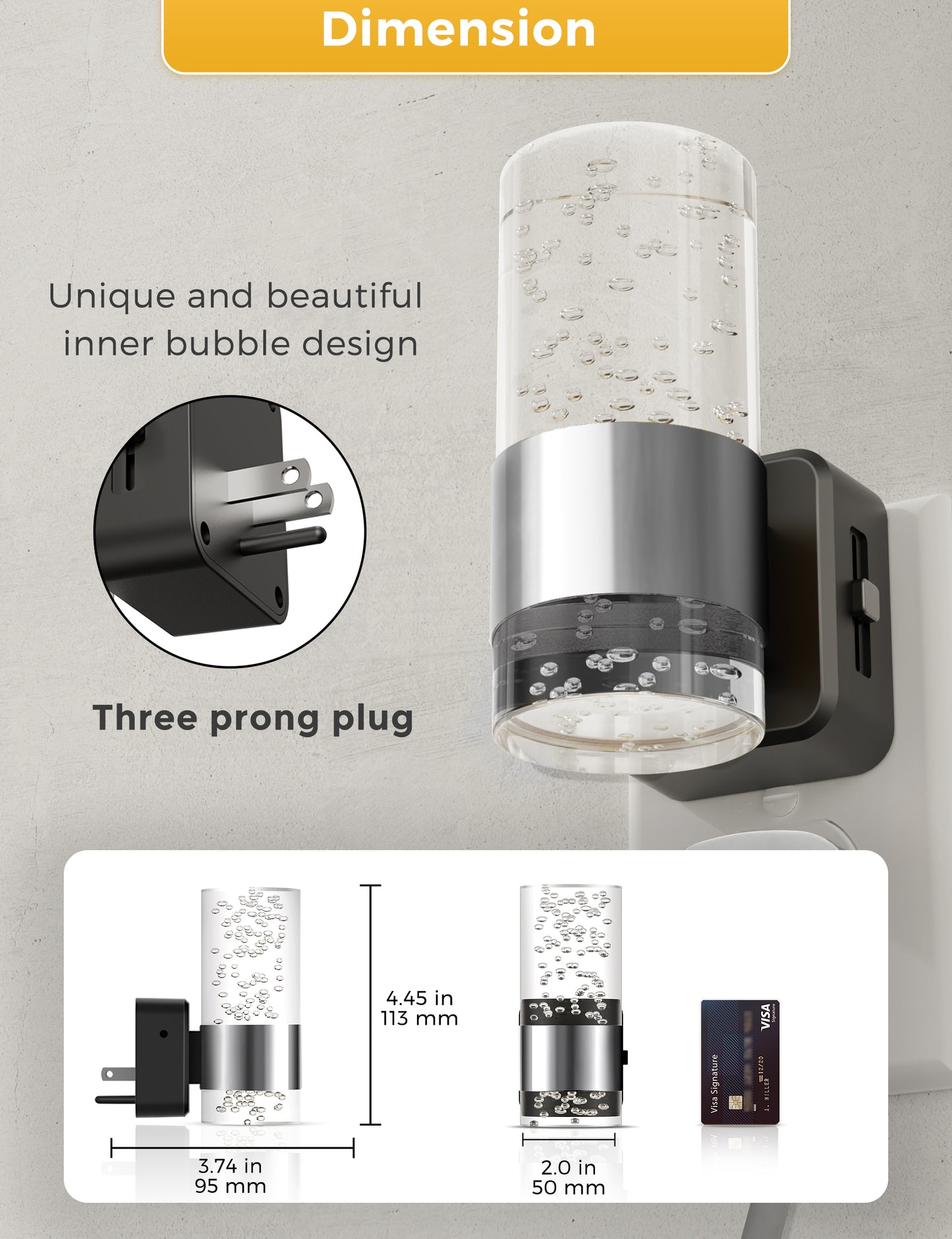 YANSUN 2-Pack Plug-in Dusk-to-Dawn Night Lights, Warm Glow 2700K, Sliding Dimmable, Wall Light Style, US 3-Prong Plug