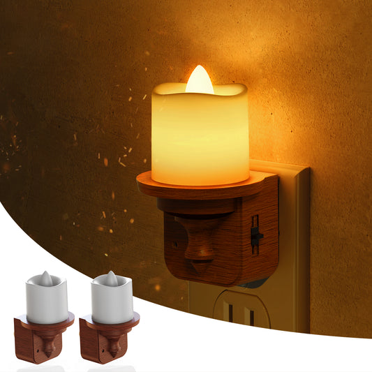 YANSUN 2-Pack 1W Plug-in Night Light with Amber 1600K, Dusk to Dawn Sensor, Slide Dimmer, Wood Grain Finish
