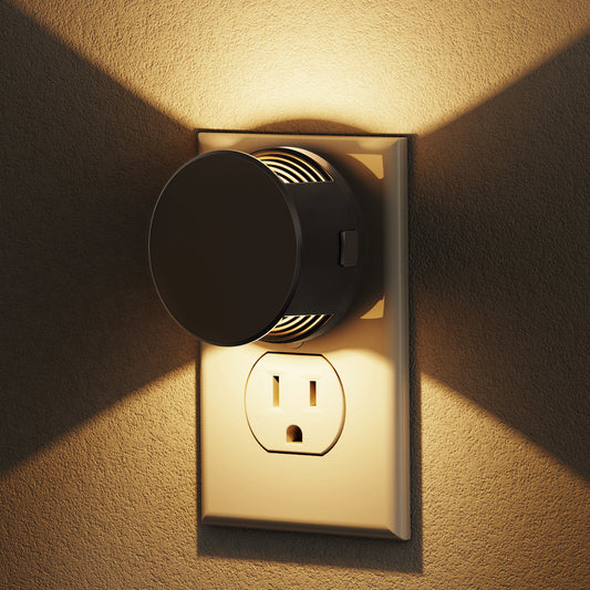 YANSUN 2-Pack 1W Plug-In Light Sensor Night Lights, Round Wall-Mounted Design, 3000K Warm Light, 3-Step Dimming, US Plug