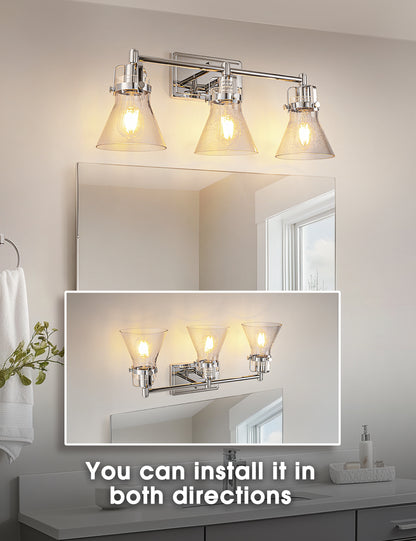 YANSUN 22 in. 3-Light Brushed Nickel Vanity Light with Glass Shade for Powder Rooms, Dressing Rooms or Bathrooms