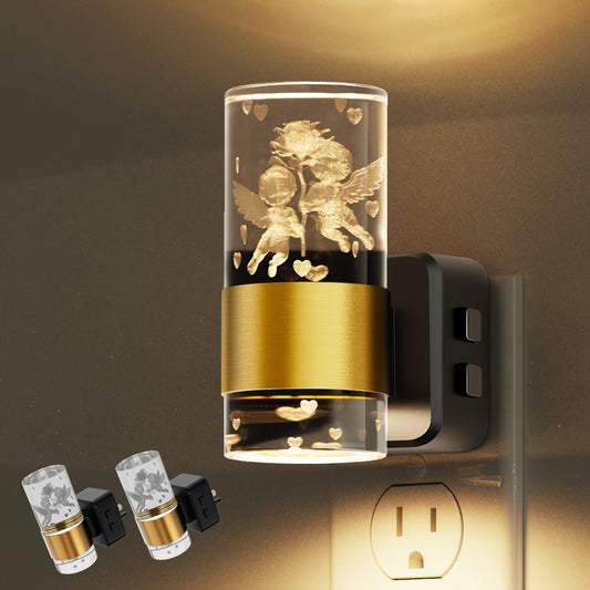 YANSUN 2-Pack Plug-in Photocell Night Light, Warm Glow Dimmable Wall Sconce Style Lighting with Metal & Acrylic Accents