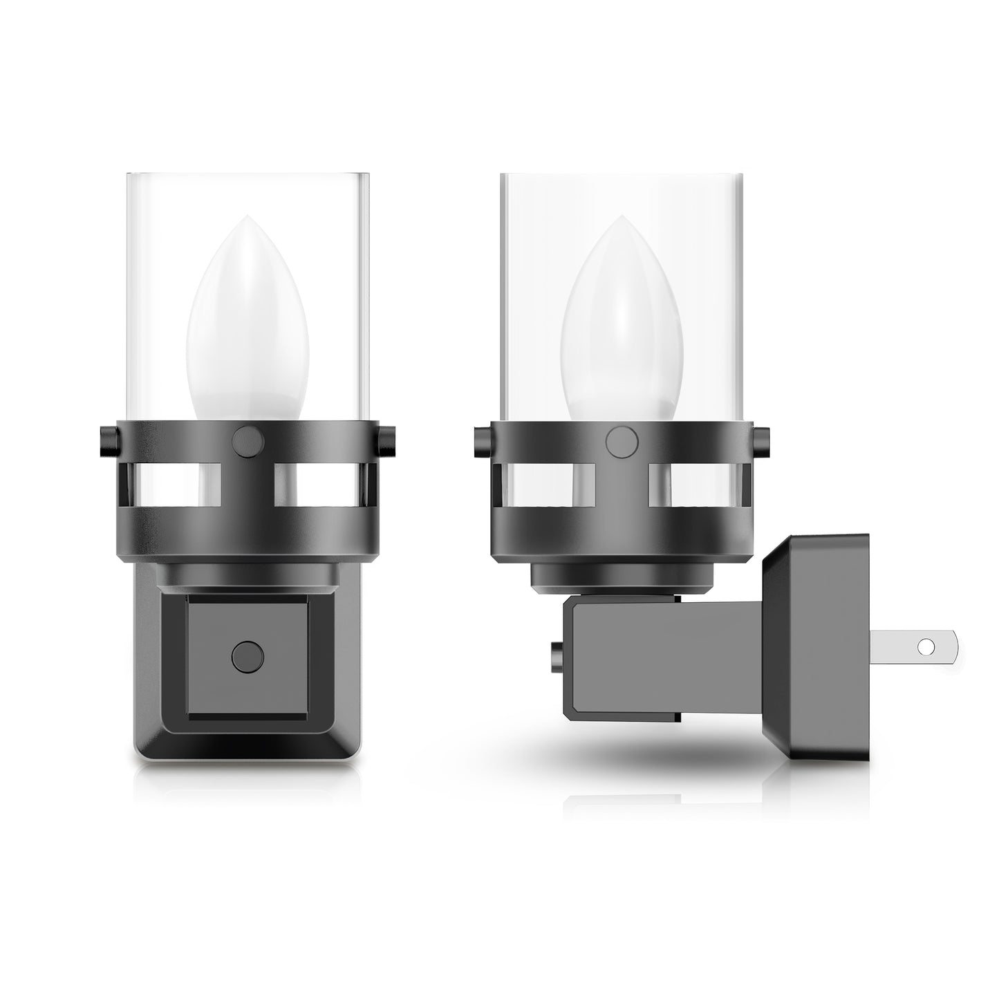 YANSUN 2-Pack 0.6W Plug-in Candle Night Lights, Black Wood Grain, Warm White 3000K, Adjustable C7 LED Filament