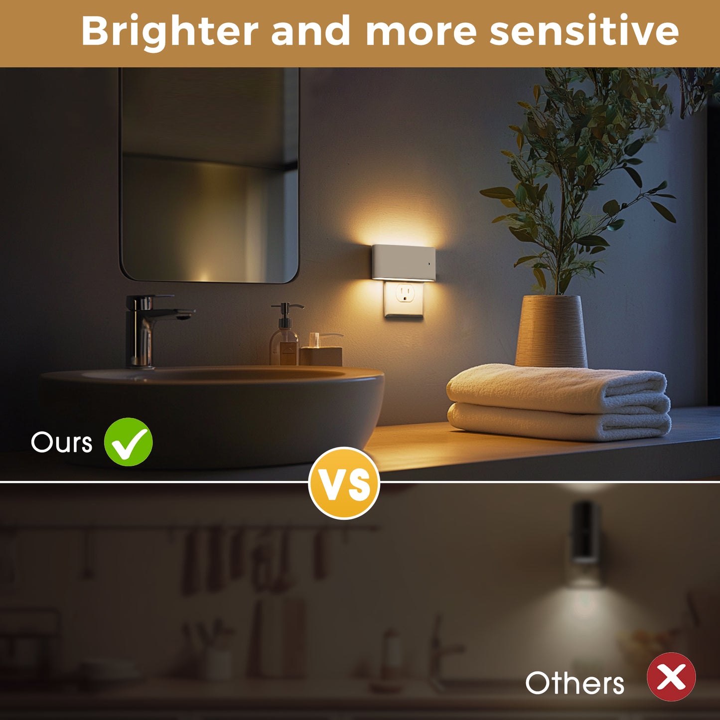 YANSUN 2-Pack 1W Plug-in Wall Night Lights, White Horizontal, Warm White 3000K, Up & Down Lighting, Dimmable